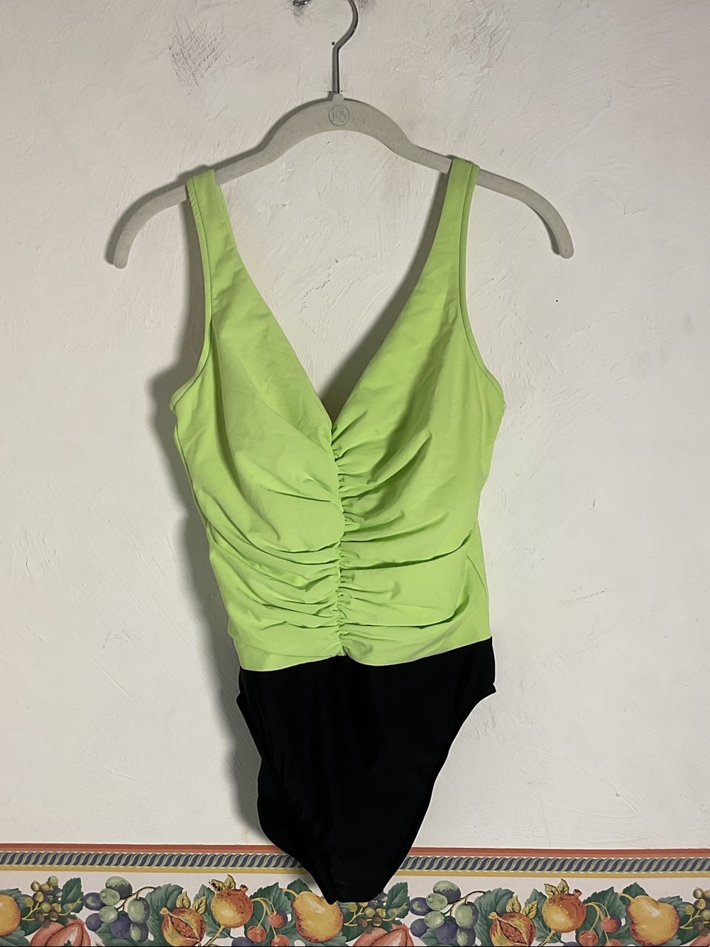 Trimshaper Ruched One Piece Tummy Control Swimsuit Size 14 Lime Green/Black